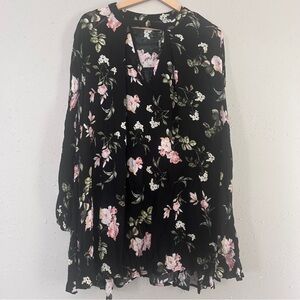 🦋 Floral Black and Pink Tunic Blouse Casual XL Spring